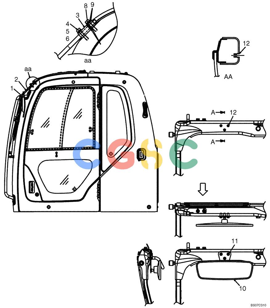 纽荷兰零件查询(E175B) - CRAWLER EXCAVATOR TIER 3 (NA) - N7DA16301 - (5/07-) (06-01[00]) - MIRROR INSTALLATION (YN52C00019F1) New Holland Constructuion