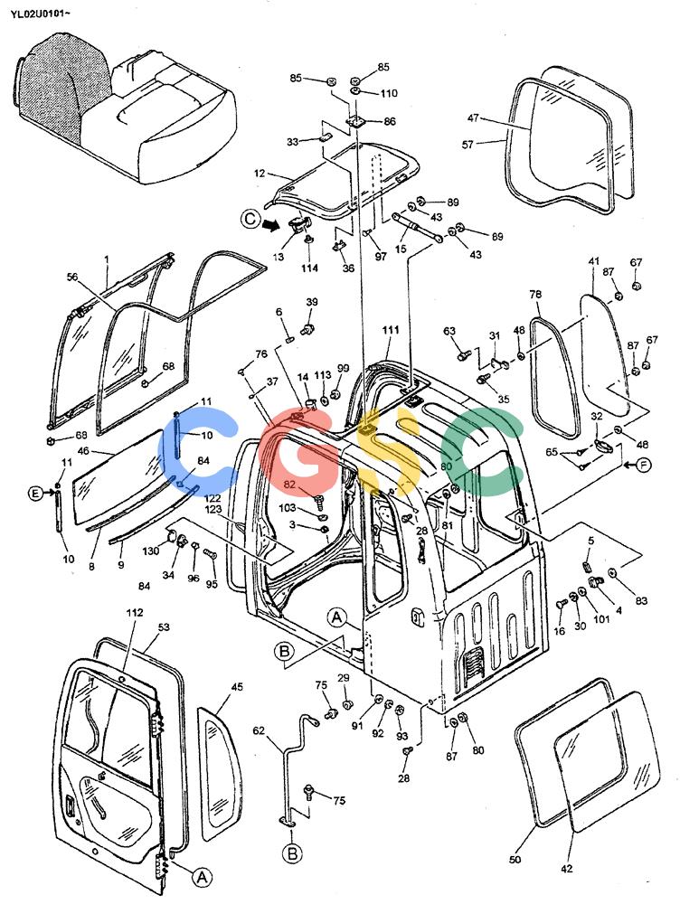神钢零件查询(ED190LC) - BLADE RUNNER EXCAVATOR/DOZER BTW YL02U0101 - YL03U0135 (1/02-12/06) (01-046[01]) - CAB ASSY, P/N YN02C00068F1 Kobelco