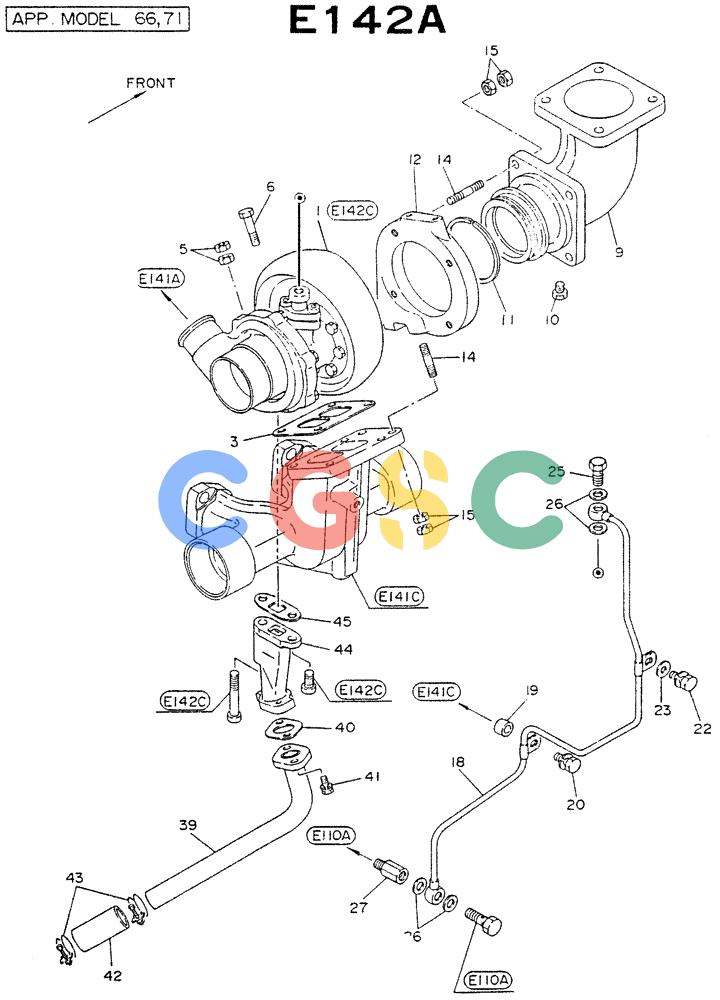 神钢零件查询(NE6(T)04) - NISSAN DIESEL ENGINE (1/86-12/98) (04-004[01]) - TURBO CHARGER EXHAUST (FITTING PARTS) Kobelco