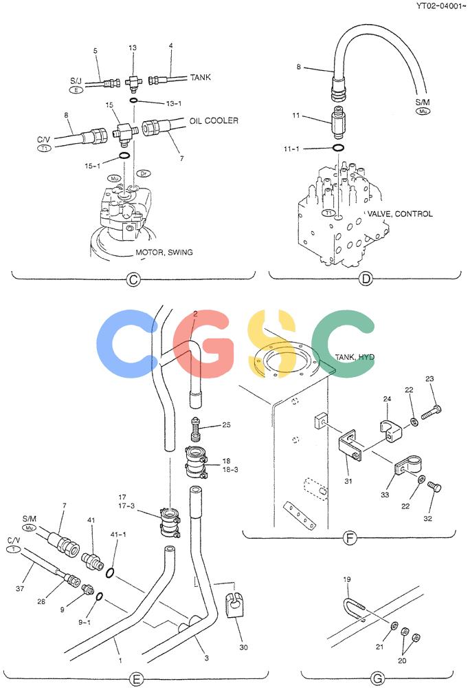 神钢零件查询(DOZER) - ATTACHMENT - SK70SR-1E EXCAVATORS ASN YT02-04001 (1/04-12/04) (01-008[02]) - HYDRAULIC LINES, RETURN Kobelco