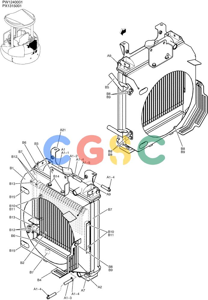 纽荷兰零件查询(E35SR) - COMPACT CRAWLER EXCAVATOR ASN PX13-15001 (N6TN61732) (NA) (1/06-) (01-008) - RADIATOR ASSY New Holland Constructuion