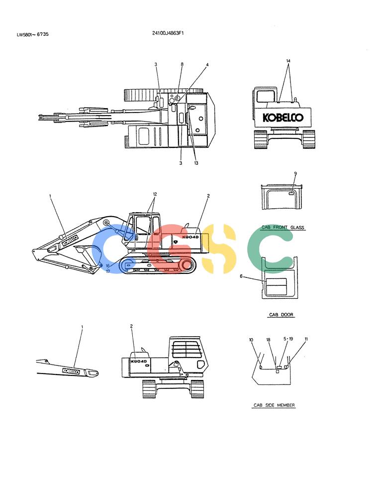 神钢零件查询(K904DL) - EXCAVATOR ASN LX1201 (1/84-12/03) (17-005) - LABEL, NAME PLATE P/N 24100J4363F1 Kobelco