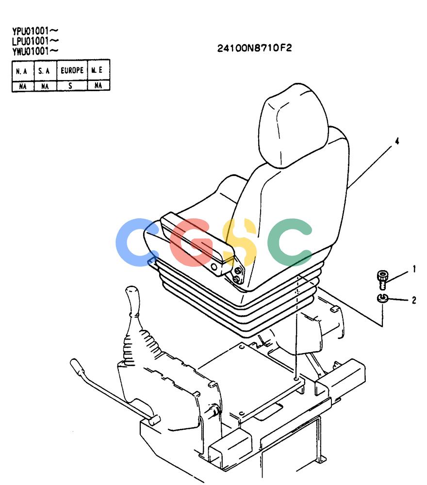神钢零件查询(SK130LC) - EXCAVATOR BTW YPU1001 - YPU2000 (1/98-12/98) (02-010) - SEAT GROUP, P/N 24100J17304F1 Kobelco