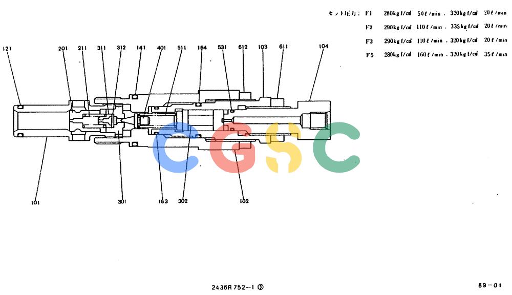 神钢零件查询(MD240BLC) - EXCAVATOR BTW LLU0001 - LLU0300 (1/80-12/06) (11-006) - VALVE ASSY, MAIN RELIEF 2436R752F1, F2, F3, F5 Kobelco