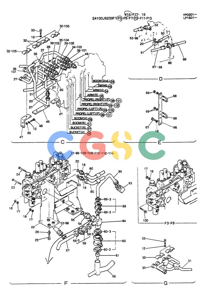 神钢零件查询(K905ALC) - EXCAVATOR ASN YP0301 (1/86-12/03) (04-001) - HYDR LINES, UPP Kobelco