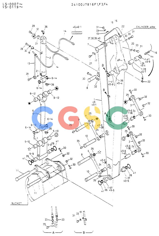 神钢零件查询(K916LC) - EXCAVATOR ASN YS0119 (1/87-12/03) (07-004[01]) - ARM ASSY,LONG Kobelco