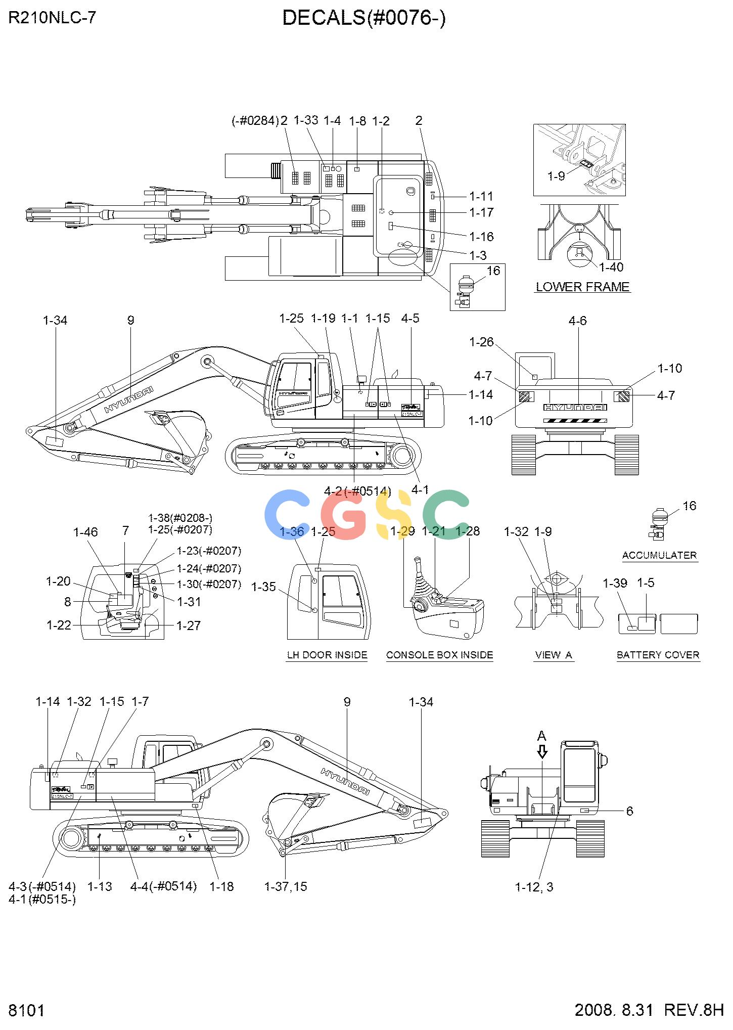 现代零件查询R180LC-7 DECALS(#0519-)EPC Hyundai 