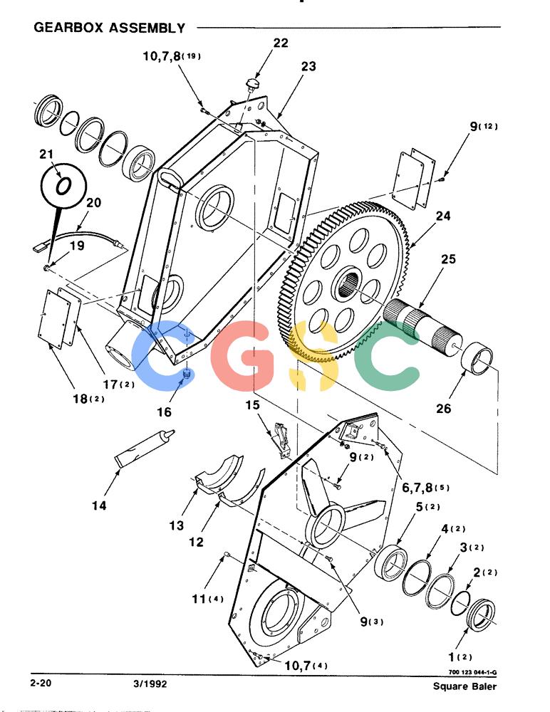 凯斯零件查询(8570) - CASE IH MID-SIZE RECTANGULAR BALER (1/91-12/96) (2-20) - GEARBOX ASSEMBLY Case Agriculture