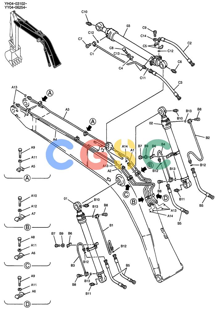 纽荷兰零件查询(E135SR) - CRAWLER EXCAVATOR ASN YY04-06254 (03-002) - HYD LINES, BOOM 4.6M New Holland Constructuion
