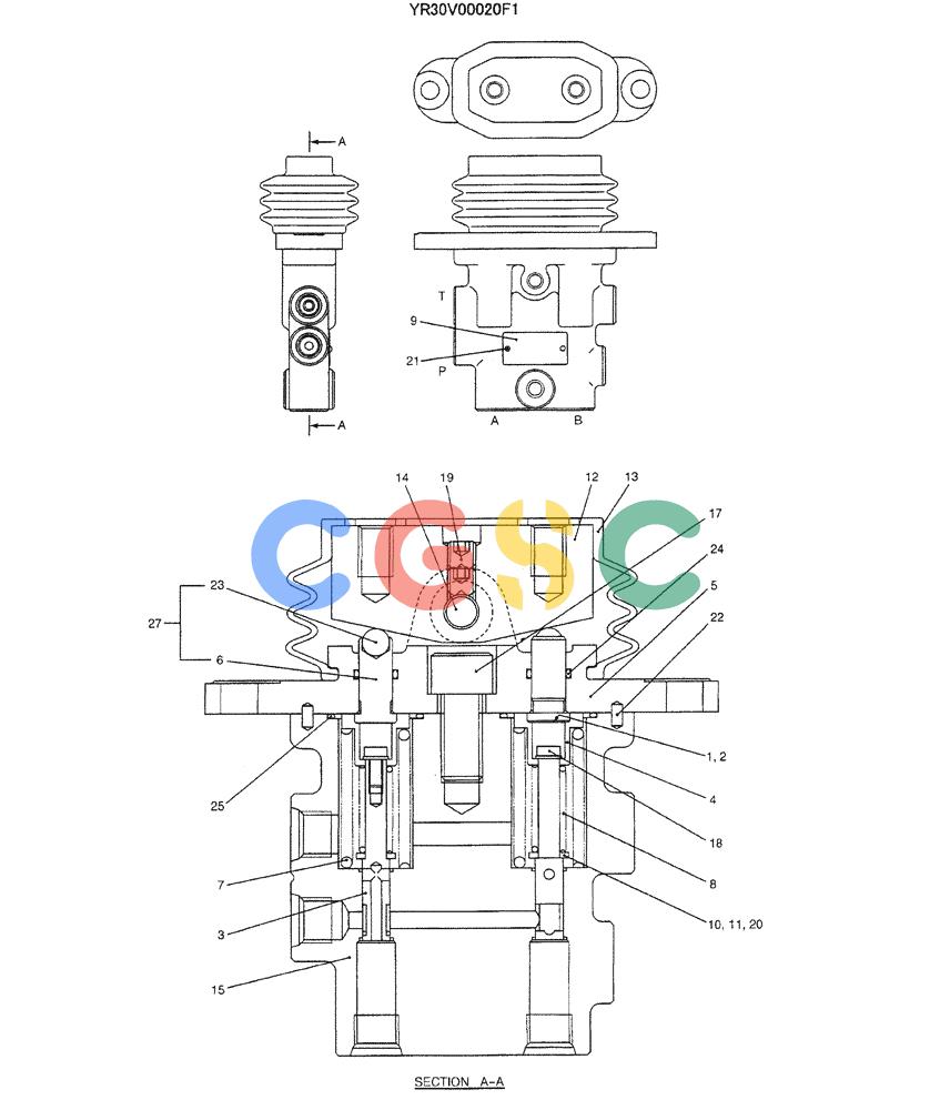 神钢零件查询(ED190LC-6E) - BLADE RUNNER EXCAVATOR/DOZER BTW YL03U0136 - YL03U0292 (1/05-12/06) (07-031) - VALVE ASSY, PILOT (PROPELLING) (YR30V00020F1) Kobelco
