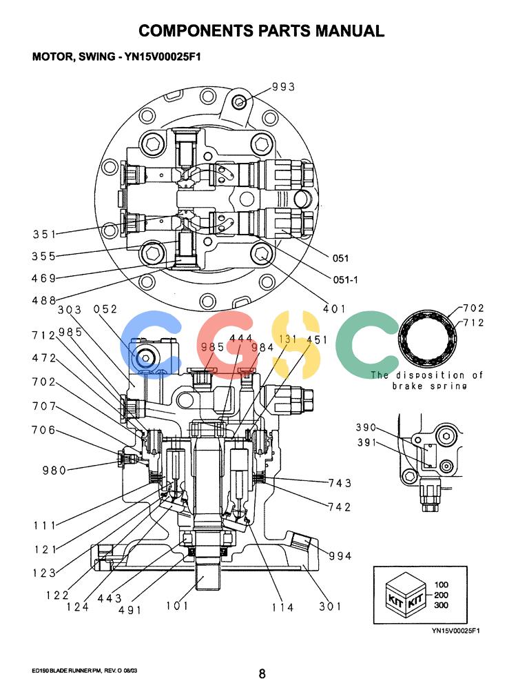神钢零件查询(ED190LC-6E) - BLADE RUNNER EXCAVATOR/DOZER BTW YL03U0136 - YL03U0292 (1/05-12/06) (07-021) - MOTOR ASSEMBLY, SWING (YN15V00025F1) Kobelco