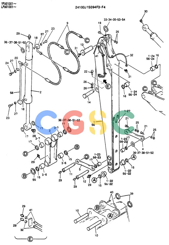 神钢零件查询(SK130LC) - EXCAVATOR BTW YPU1001 - YPU2000 (1/98-12/98) (08-014) - ARM ASSY 3.0M (SUPER LONG) (24100J15094F3) Kobelco