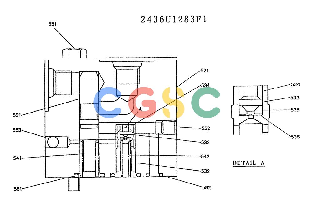 神钢零件查询(K905LC) - MARK II EXCAVATOR BTW YP1001 - YP1281. (4/89-12/03) (11-012) - VALVE ASSY, REDUCTION (2436U128F1) Kobelco