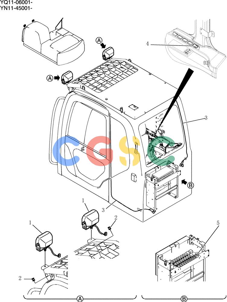 神钢零件查询(200-8) - EXCAVATOR S/N YN11-45001 - (1/06-12/09) (755-02-1) - LIGHT INSTAL (2 LIGHT + WHIT CAB GUARD) Kobelco