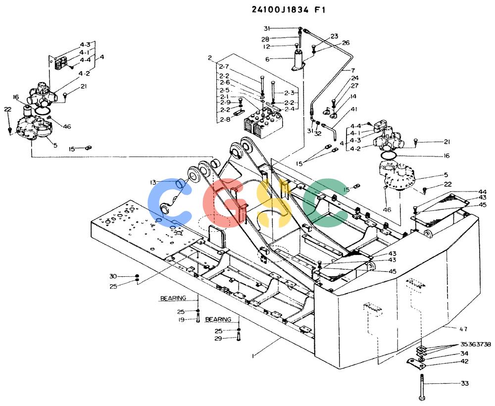 神钢零件查询(K935) - EXCAVATOR BTW L70106 - L70166, LU0067 (1/76-12/03) (01-001) - FRAME ASSY, UPP, P/N 24100J1834F1 Kobelco