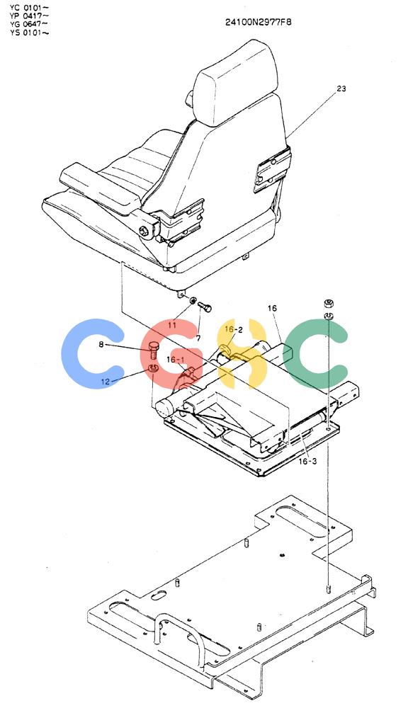 神钢零件查询(MD300LC) - EXCAVATOR BTW YC0101 - YC0300 (1/80-12/06) (02-005) - SEAT ASSY 24100N2977F8 Kobelco