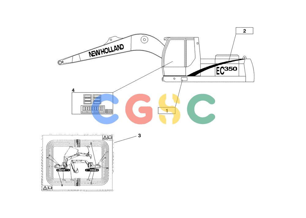 纽荷兰零件查询(EC350) - CRAWLER EXCAVATOR (2/00-) (91.010[002]) - DECAL KIT EC350 (S/N 735003-UP) New Holland Constructuion