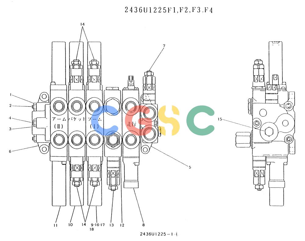 神钢零件查询(K903) - MARK II EXCAVATOR BTW LE6601 - LE7871 (1/88-12/03) (11-042) - VALVE ASSSY, CONTROL (P/N 2436U1225F1-F4) Kobelco