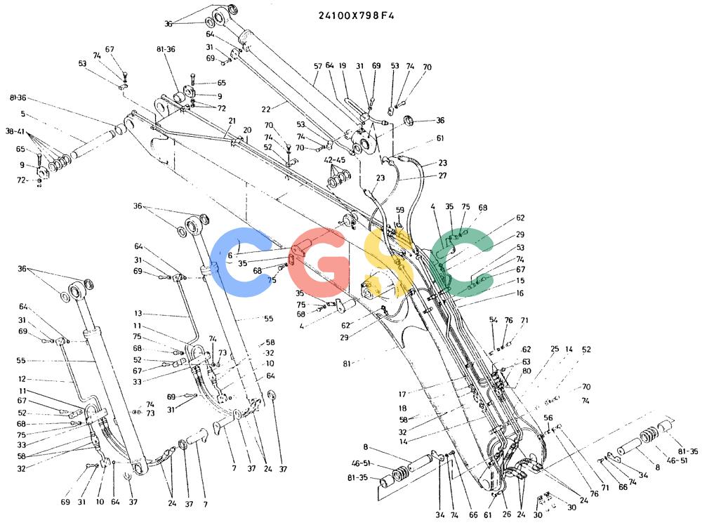 神钢零件查询(K935) - EXCAVATOR BTW L70106 - L70166, LU0067 (1/76-12/03) (09-014) - BOOM ASSY, P/N 24100X79BF4 Kobelco