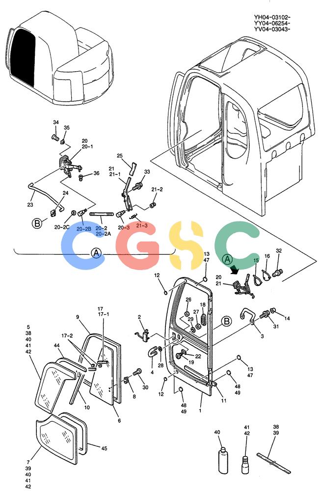 纽荷兰零件查询(E115SR) - CRAWLER EXCAVATOR ASN YV04-03043 (01-039) - DOOR ASSY, CAB New Holland Constructuion