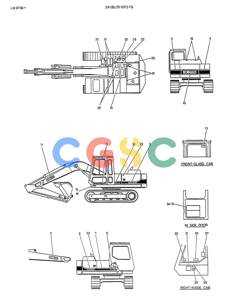 神钢零件查询(K904DL) - EXCAVATOR ASN LX1201 (1/84-12/03) (17-007) - LABEL, NAME PLATE P/N 24100J5110F3,F6 Kobelco
