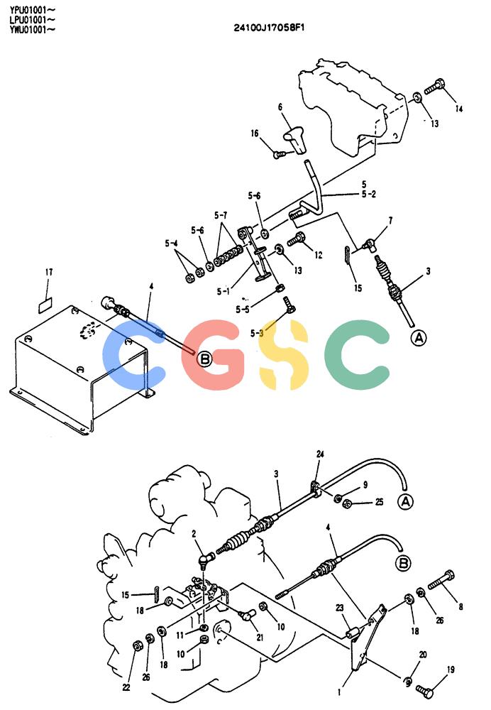神钢零件查询(SK130LC) - EXCAVATOR BTW YPU1001 - YPU2000 (1/98-12/98) (05-007) - THROTTLE CONTROL ASSY (24100J17058F1) Kobelco