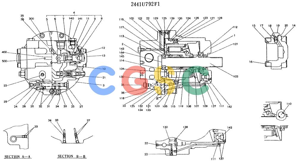 神钢零件查询(K912LC) - MARK II EXCAVATOR ASN YC-0301 (1/88-12/03) (11-027) - MOTOR ASSY (PROPELLING) (2441U792F1) Kobelco