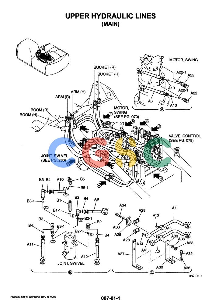神钢零件查询(ED190LC-6E) - BLADE RUNNER EXCAVATOR/DOZER BTW YL03U0136 - YL03U0292 (1/05-12/06) (01-020[01]) - UPPER HYDRAULIC LINES (MAIN) Kobelco