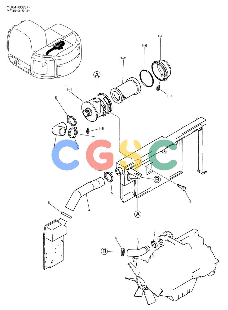 纽荷兰零件查询(E235SRLC) - CRAWLER EXCAVATOR BTW YU04-00837 - YU04-01417 (01-007) - CLEANER ASSY, AIR New Holland Constructuion