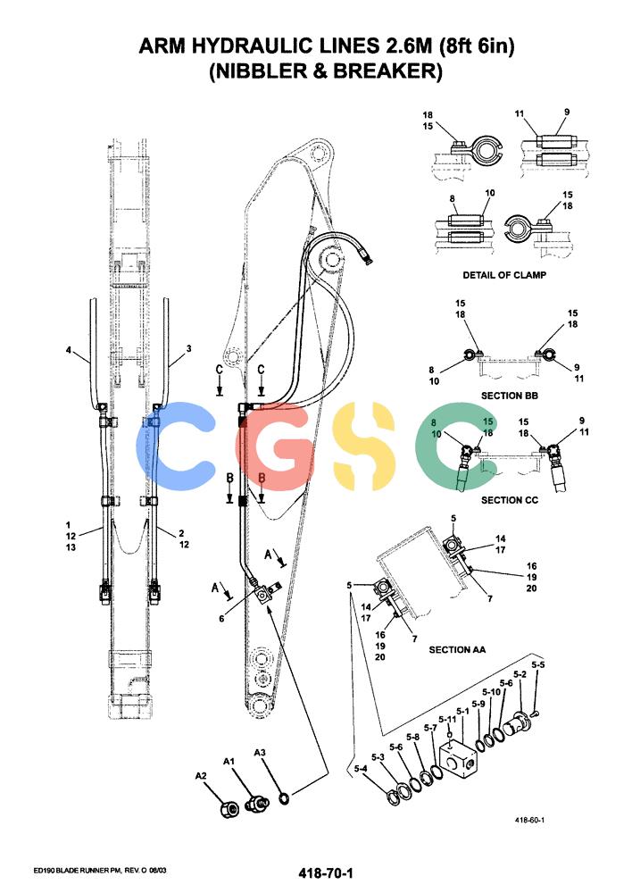 神钢零件查询(ED190LC-6E) - BLADE RUNNER EXCAVATOR/DOZER BTW YL03U0136 - YL03U0292 (1/05-12/06) (03-017) - ARM HYDRAULIC LINES 2.6M (8FT 6IN) (NIBBLER AND BREAKER) Kobelco