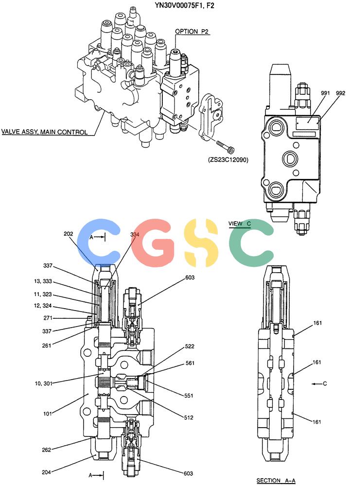 纽荷兰零件查询(E135SR) - CRAWLER EXCAVATOR ASN YY04-06254 (07-016) - VALVE ASSY, CONTROL (OPTION) New Holland Constructuion