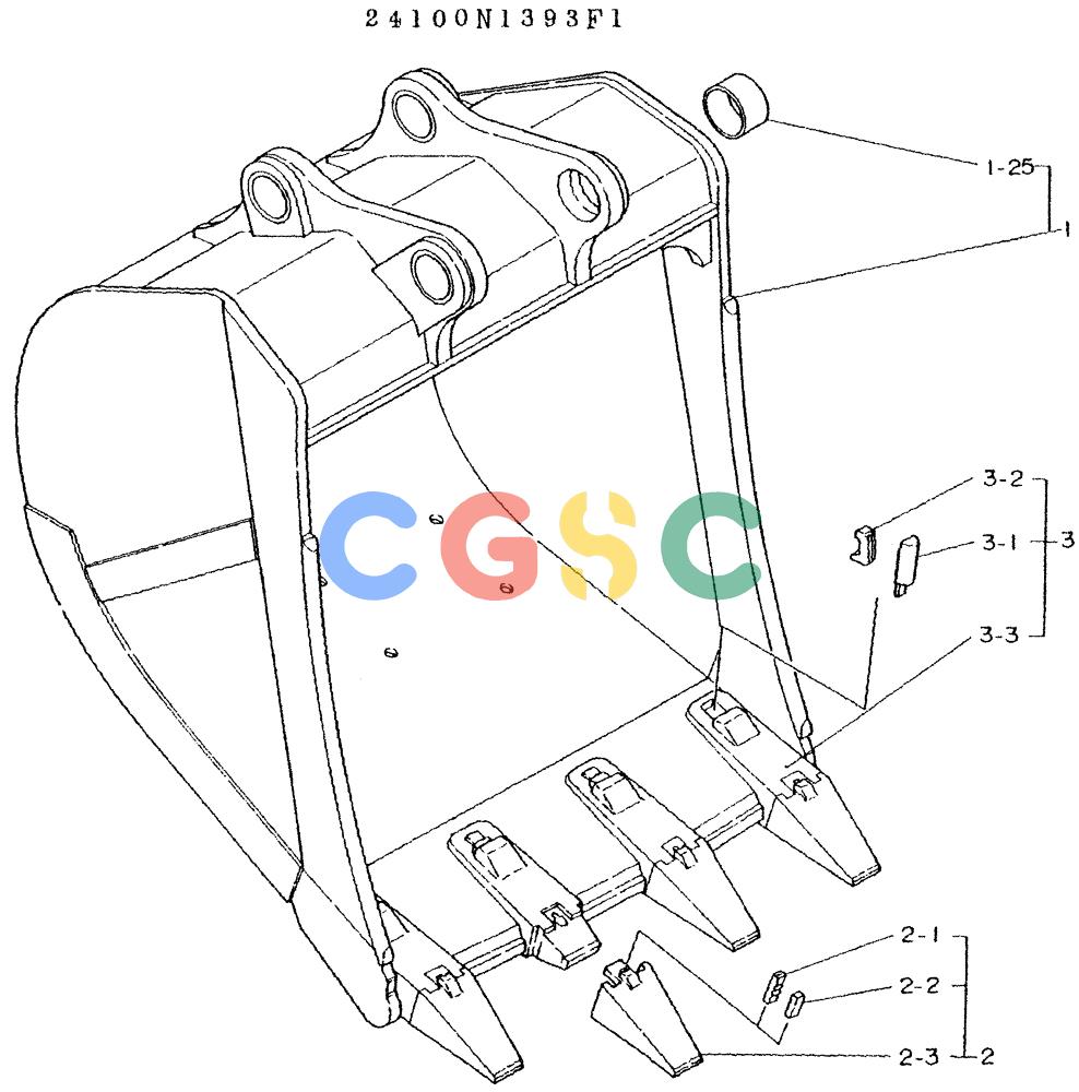 神钢零件查询(K935) - EXCAVATOR BTW L70106 - L70166, LU0067 (1/76-12/03) (09-021) - BUCKET ASSY, P/N 24100N1393F1 Kobelco