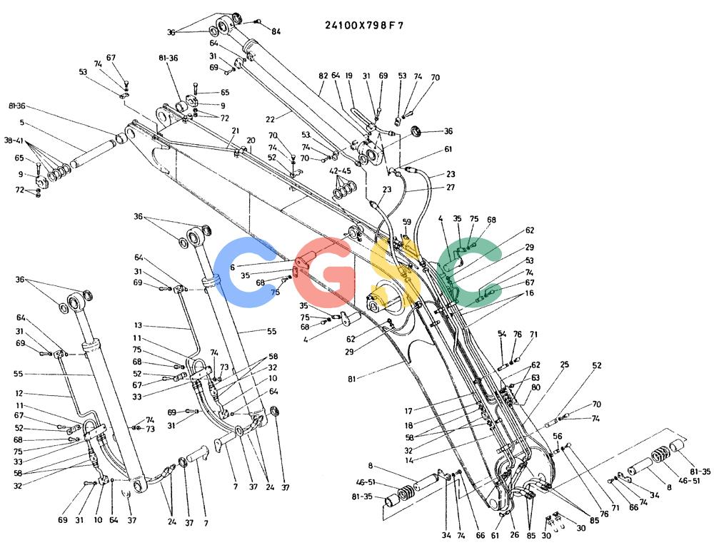 神钢零件查询(K935) - EXCAVATOR BTW L70106 - L70166, LU0067 (1/76-12/03) (09-016) - BOOM ASSY, P/N 24100X798F7 Kobelco