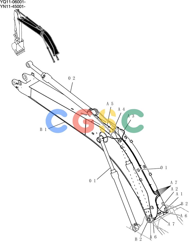 神钢零件查询(200-8) - EXCAVATOR S/N YN11-45001 - (1/06-12/09) (450-01-1) - BOOM GROUP Kobelco