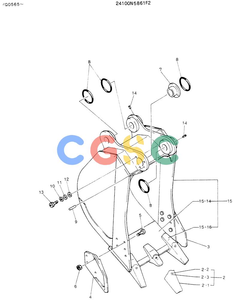 神钢零件查询(K907LC) - MARK II EXCAVATOR ASN YQ0565 (NA) (1/87-12/03) (09-009) - BUCKET ASSY, P/N 24100N5861F2 Kobelco