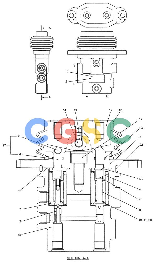 纽荷兰零件查询(E200SRLC) - CRAWLER EXCAVATOR BTW LA04-01506 - LA04-01625 (07-041) - VALVE ASSY, PILOT (EXTRA) New Holland Constructuion