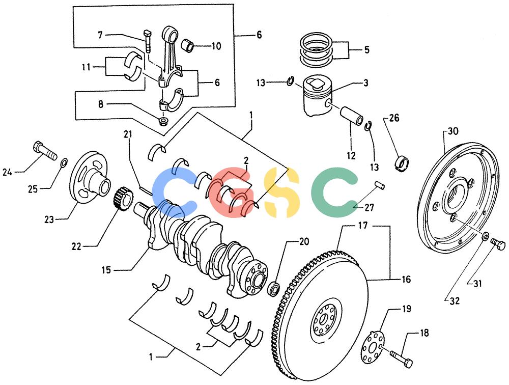 神钢零件查询(K903C) - EXCAVATOR ASN LE5701 (1/87-12/03) (01-007) - CRANK SHAFT, CRANK BRG., PISTON CONN. ROD & FLY WHEEL Kobelco