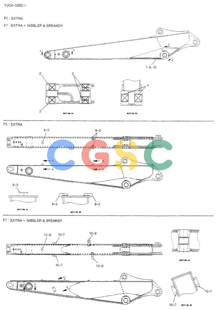 神钢零件查询(BREAKER) - ATTACHMENT (N&B) - SK115SR & SK135SR - ASN YV04, YY04, YH04-03001 (9/04-) (02-022) - ARM 2.2M (YV12B00090F5) Kobelco