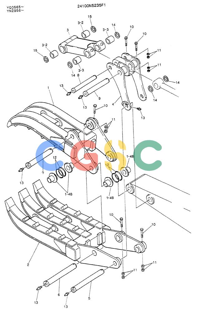 神钢零件查询(K907LC) - MARK II EXCAVATOR ASN YQ0565 (GLOBAL) (1/87-12/03) (09-015) - GRAPPLE ASSY, FORK (SINGLE) Kobelco