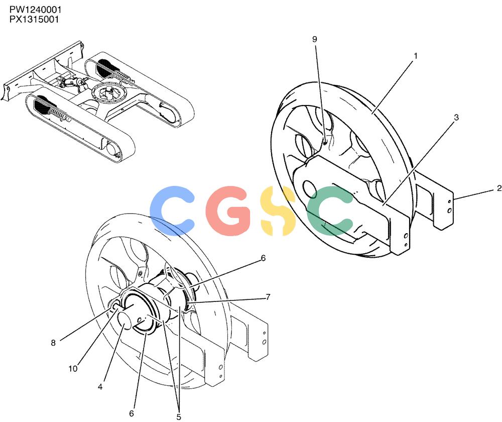 纽荷兰零件查询(E35SR) - COMPACT CRAWLER EXCAVATOR ASN PX13-15001 (N6TN61732) (NA) (1/06-) (02-004) - IDLER ASSY New Holland Constructuion