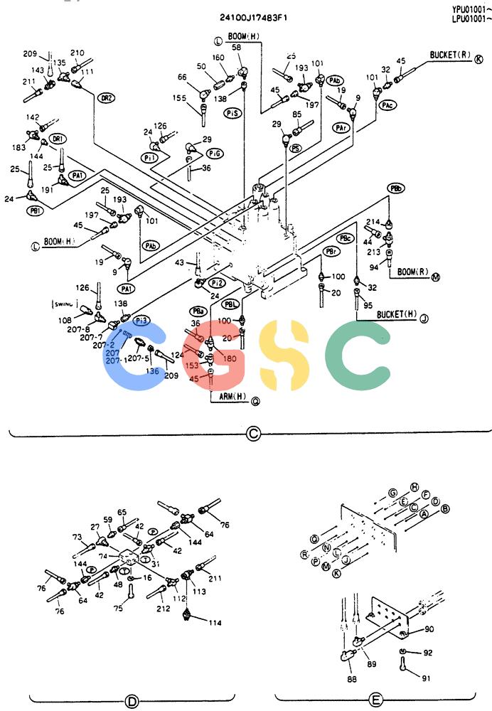 神钢零件查询(SK130LC) - EXCAVATOR BTW YPU1001 - YPU2000 (1/98-12/98) (03-009[02]) - CONTROL LINES, REMOTE (BREAKER) Kobelco