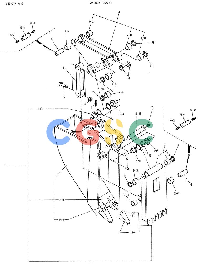 神钢零件查询(K903B) - EXCAVATOR ASN LE3401 (1/85-12/03) (09-013) - BUCKET ASSY, EJECTOR P/N 24100X1270F1 Kobelco