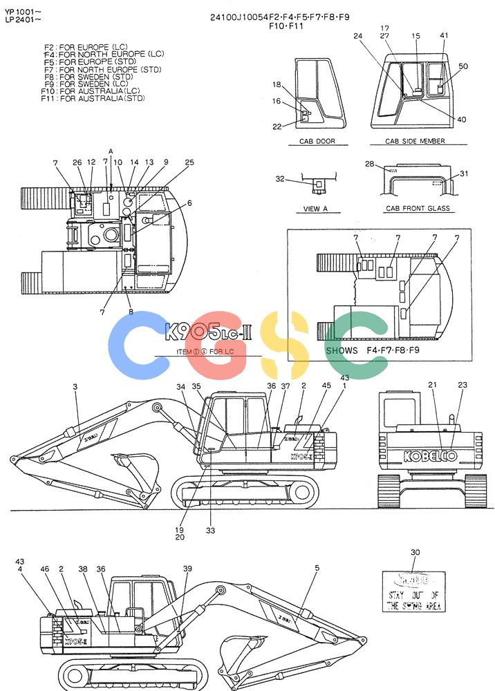 神钢零件查询(K905LC) - MARK II EXCAVATOR BTW YP1001 - YP1281 (1/87-12/03) (10-003[01]) - LABEL, NAME-PLATE (FOR EXPORT) Kobelco