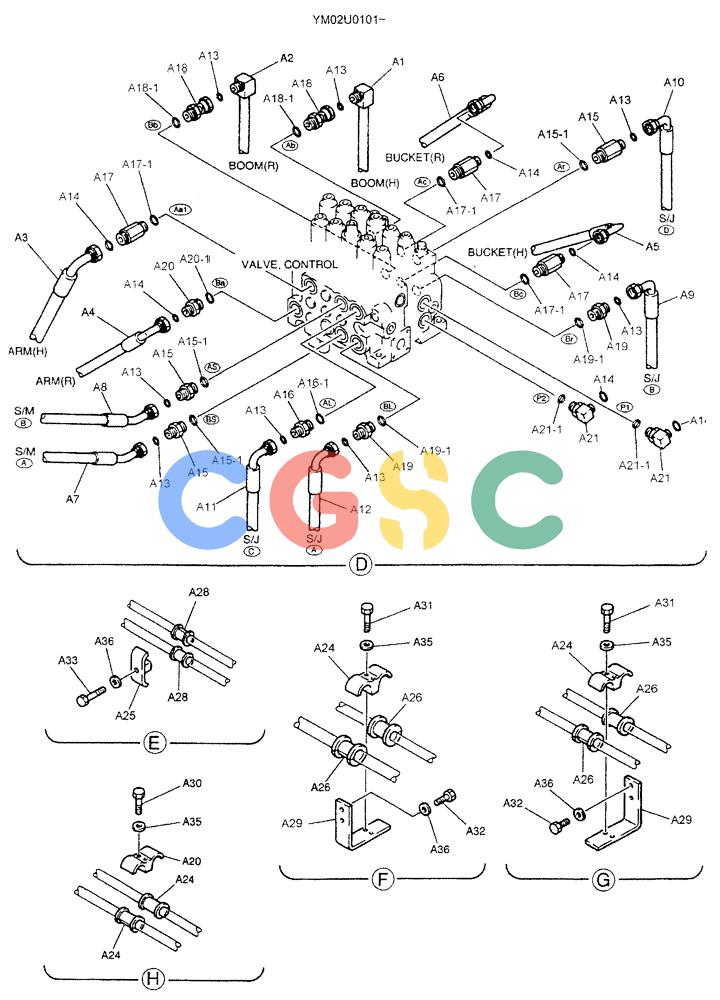 神钢零件查询(SK160LC) - DYNAMIC ACERA EXCAVATOR 11/2000 ASN YM02U0101 (11/00-12/02) (01-019[02]) - UPPER HYDRAULIC LINES (MAIN), YM03H00001F1 & YM19H00001F1, PAGE 2 OF 2 Kobelco