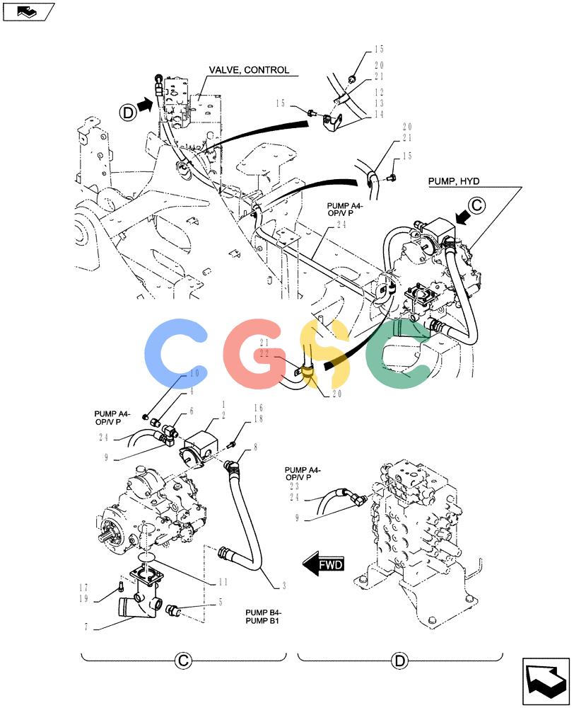纽荷兰零件查询(E135BSRLC) - CRAWLER EXCAVATOR ASN YH06-08001 (01-020[03]) - HYDRAULIC LINES, PUMP (DOZER) New Holland Constructuion