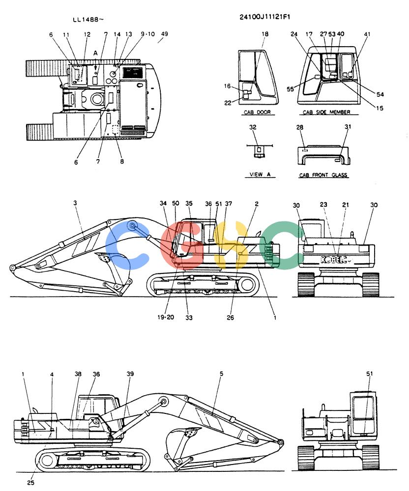 神钢零件查询(K909LC) - MARK II EXCAVATOR ASN LL1488 (1/87-12/03) (10-001) - LABEL, NAME-PLATE Kobelco