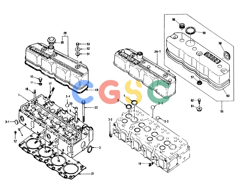 神钢零件查询(4BD1) - ISUZU DIESEL ENGINE - K904 MARK II EXCAVATORS (1/06-12/07) (01-001) - CYL. HEAD AND COVER PARTS Kobelco
