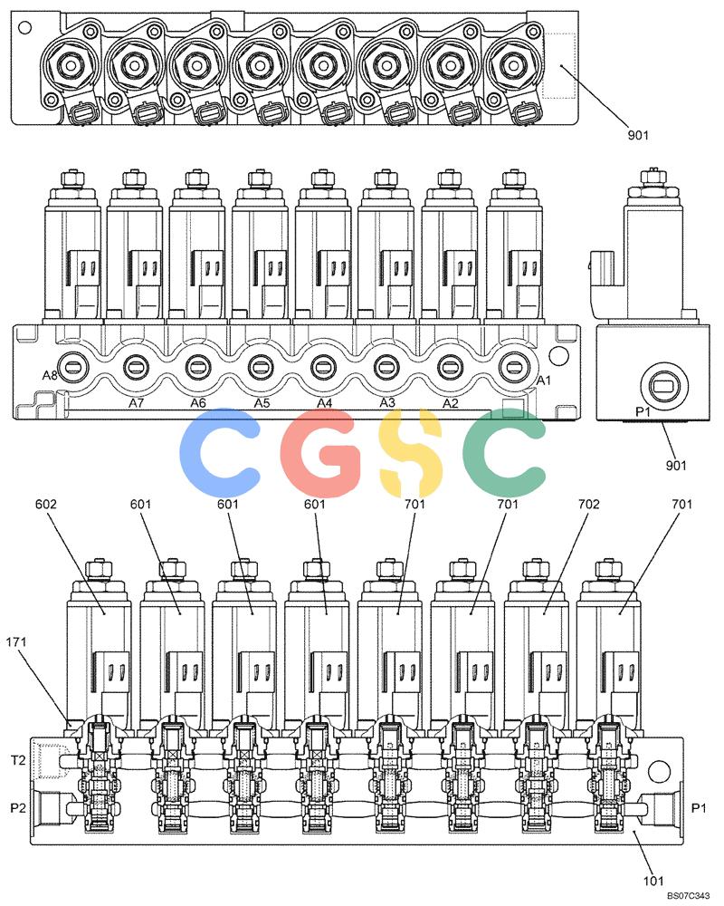 神钢零件查询(SK170-8) - ACERA MARK III EXCAVATOR - TIER 3 (NA) ASN YM04-U1601 - (5/07-12/12) (08-15[00]) - VALVE ASSY, SOLENOID (YN35V00047F1) Kobelco