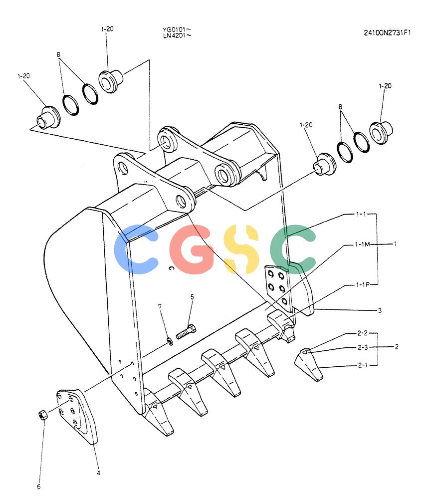 神钢零件查询(K907CLC) - EXCAVATOR BTW YG0101 - YG0500 (1/85-12/03) (14-006) - BUCKET ASSY, 0.65M2 Kobelco