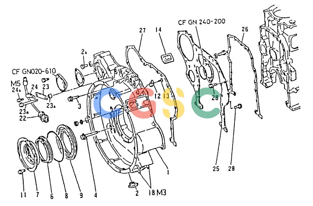 神钢零件查询(6D22-TC) - MITSUBISHI DIESEL ENGINE - K912, K912LC, & K916 (1/83-12/06) (01-004) - FLYWHEEL HOUSING Kobelco